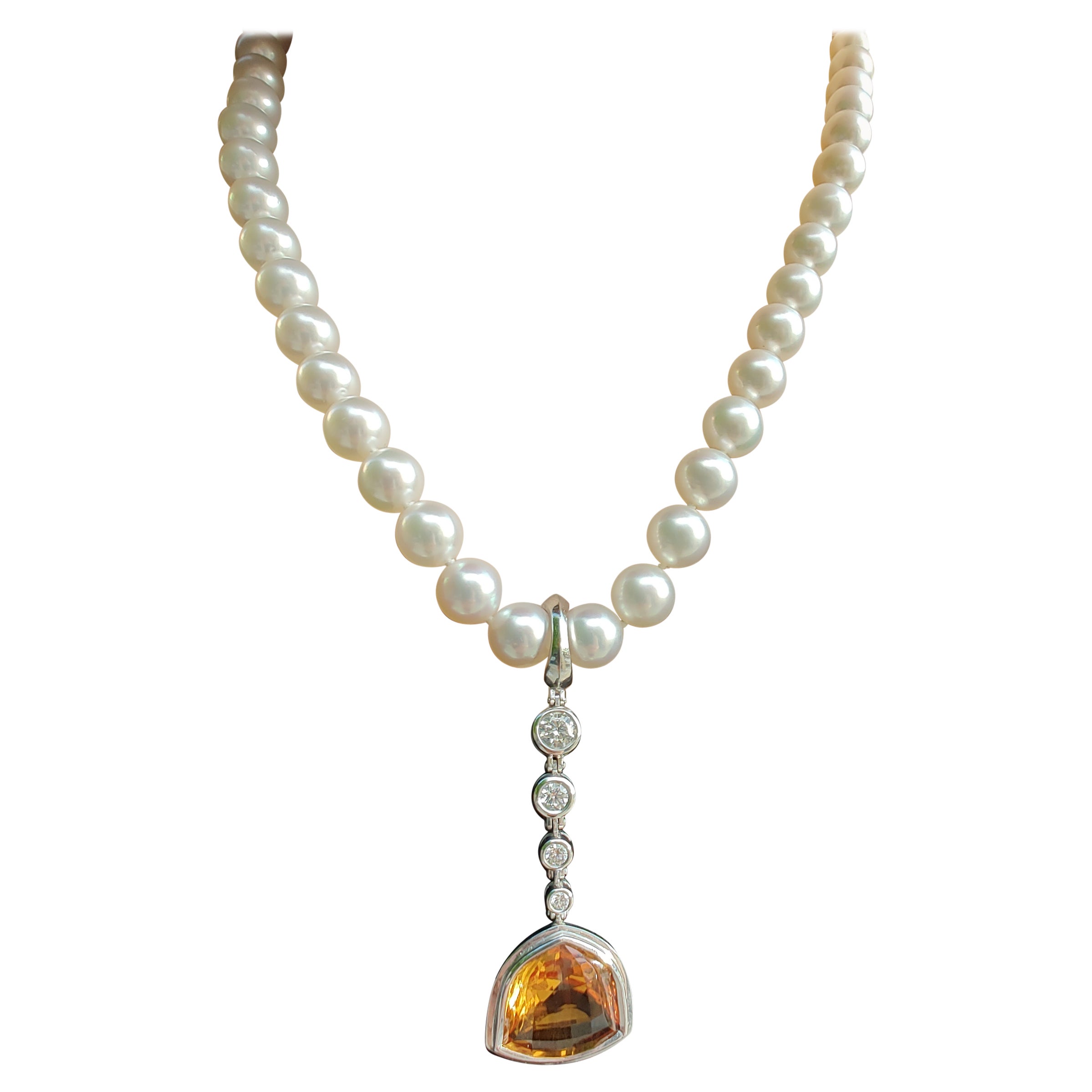 South Sea Pearl Necklace and Diamond Citrine Pearl Enhancer on 18ct White Gold For Sale