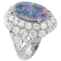 Platinring mit schwarzem Opal und Diamant