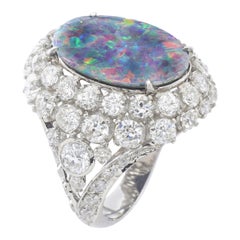 Black Opal Diamond Platinum Ring