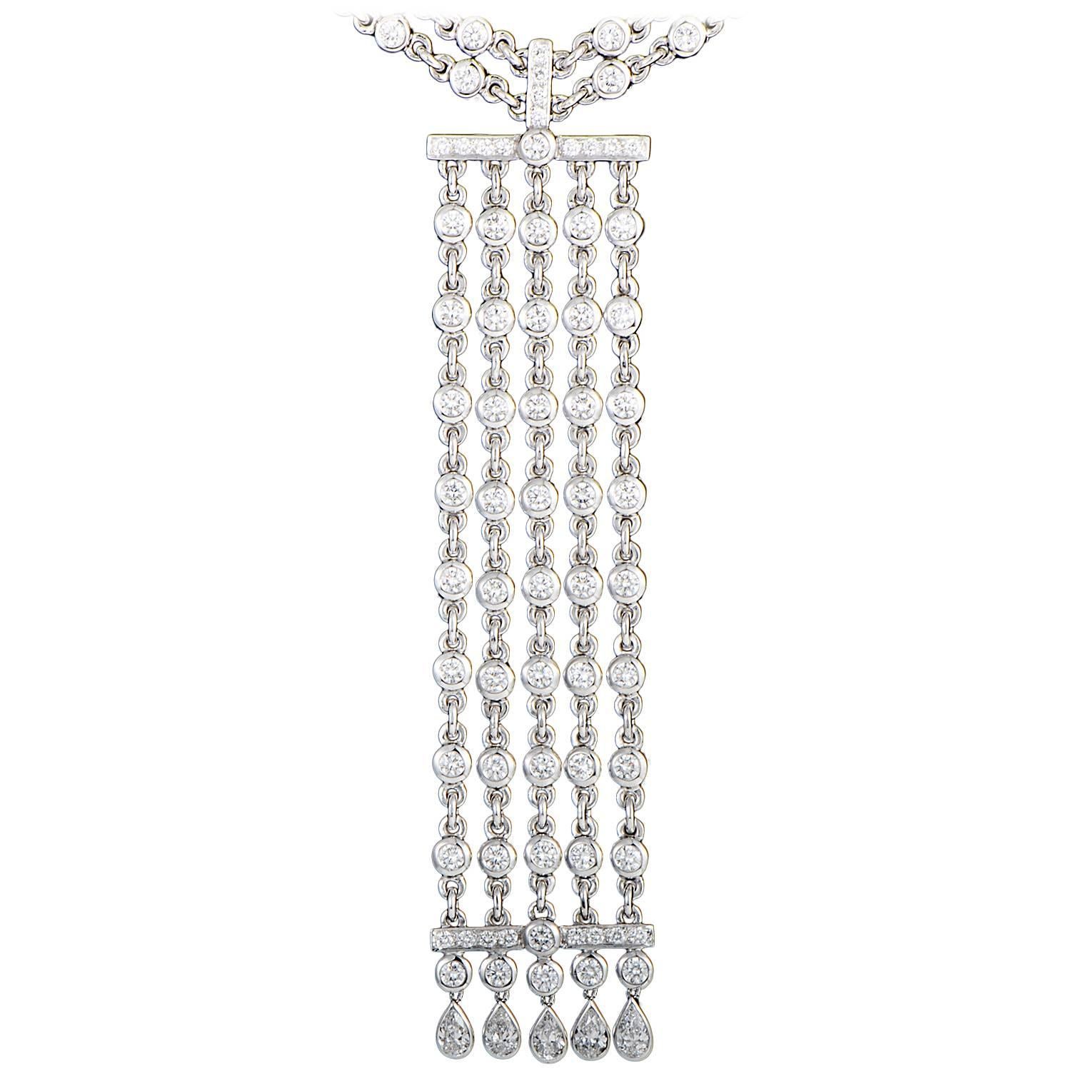 An item of pure prestige and graceful elegance that will dazzle with its scintillating arrangement of diamonds weighing in total 11.82 carats and splendid shimmer of platinum, this outstanding necklace from Graff is a majestic sight to