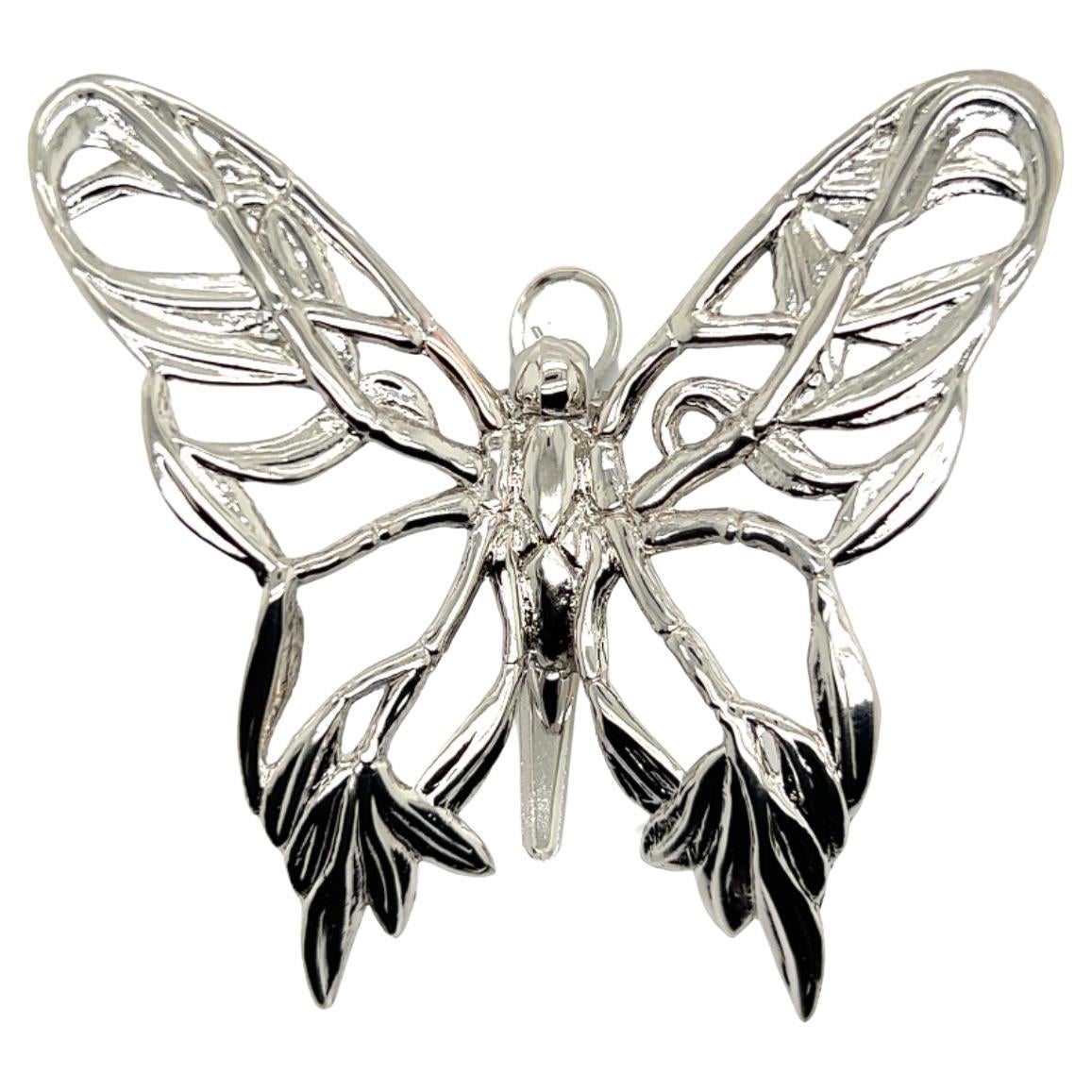 John Hardy Estate Ladies Butterfly Brooch & Scarf Clip Rhodium Plated For Sale
