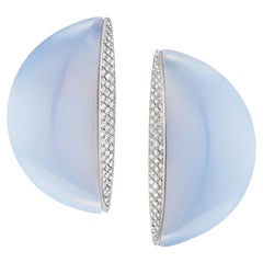 Vhernier Limited Edition Blue Chalcedony and Diamond Large Eclisse Earrings