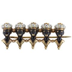 Antique 5 Blackamoor Enamel Gold Pin 4