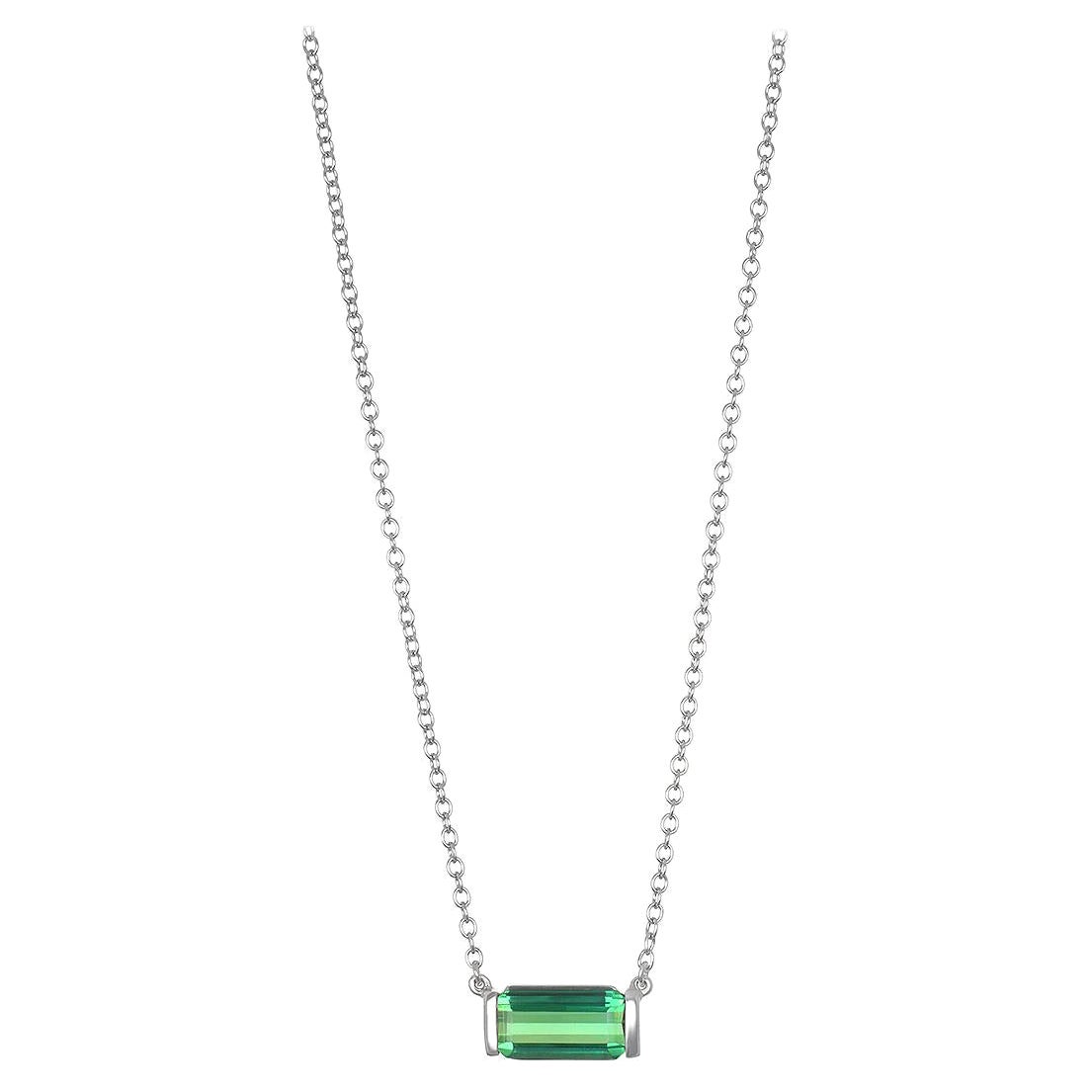 Faye Kim 18 Karat White Gold Bar Set Green Tourmaline Necklace For Sale