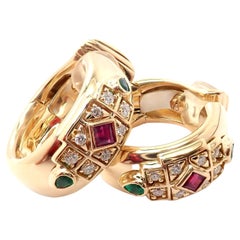Cartier Byzantine Diamond Ruby Emerald Yellow Gold Hoop Earrings