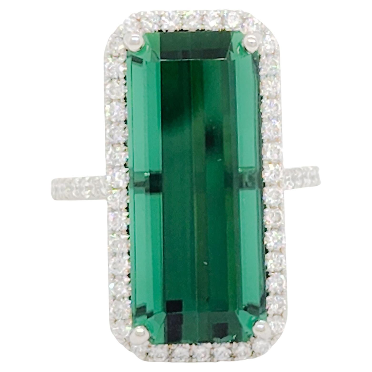 Green Tourmaline and White Diamond Cocktail Ring in Platinum