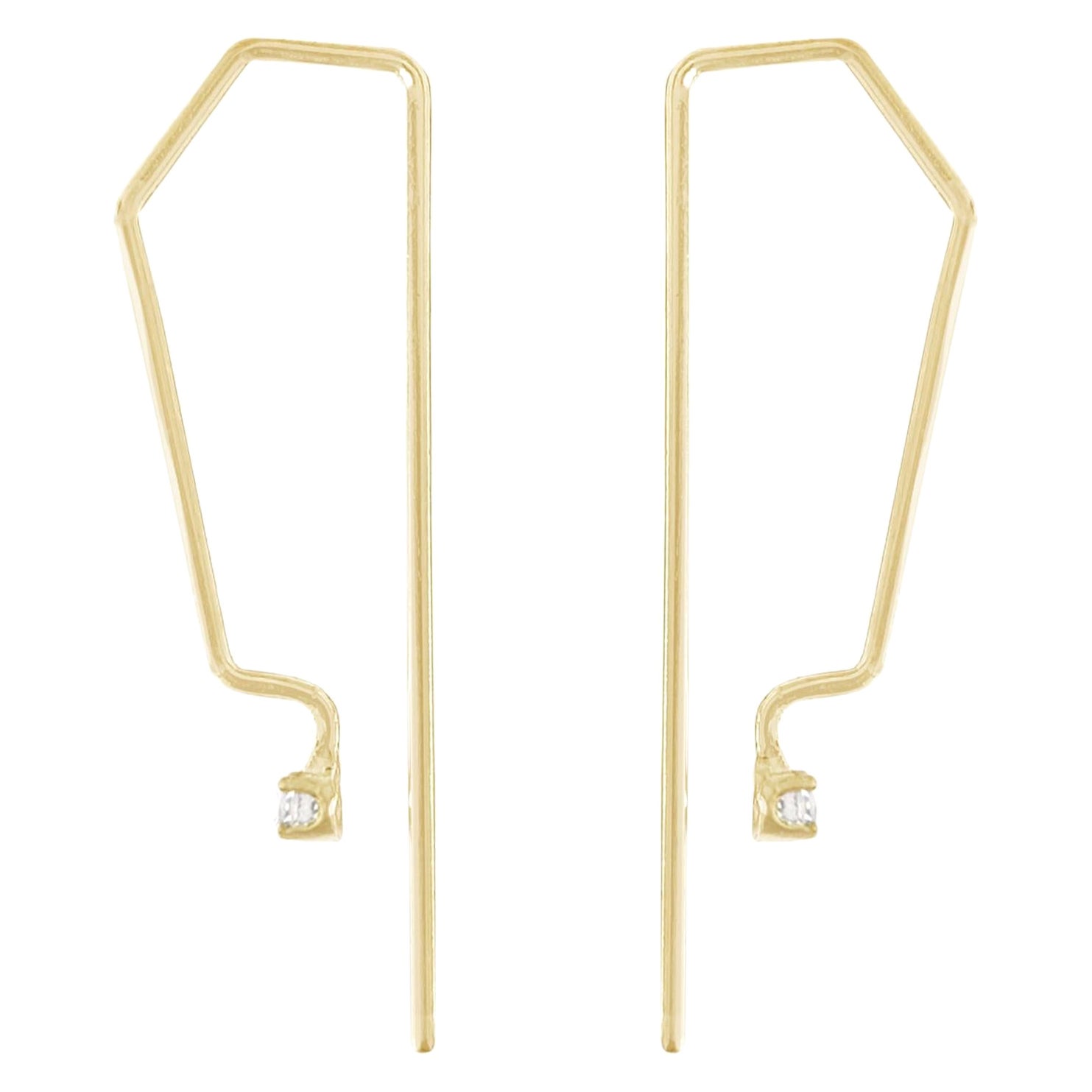 Geometric White Moissanite 14K Gold Pull through Hoop Earrings For Sale