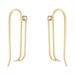 14K Gold Paper Clip Hoop Earrings with White Moissanites