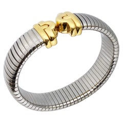 Bulgari Tubogas Steel and Yellow Gold Cuff Bracelet