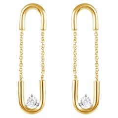14K Yellow Gold Paperclip Dangling Diamond Earrings