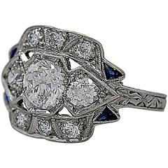 Art Deco .55 Carat Diamond Sapphire Platinum Engagement Ring
