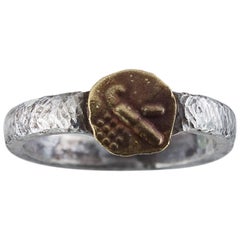 Stamped Gold Coin and Sterling Silver Ring