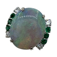 8.5 Carat Opal Emerald Diamond Ring 14 Karat Gold Cocktail Vintage Antique Ring