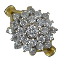 Bling 1.00 Carat Diamond and 18 Carat Yellow Gold Cluster Ring
