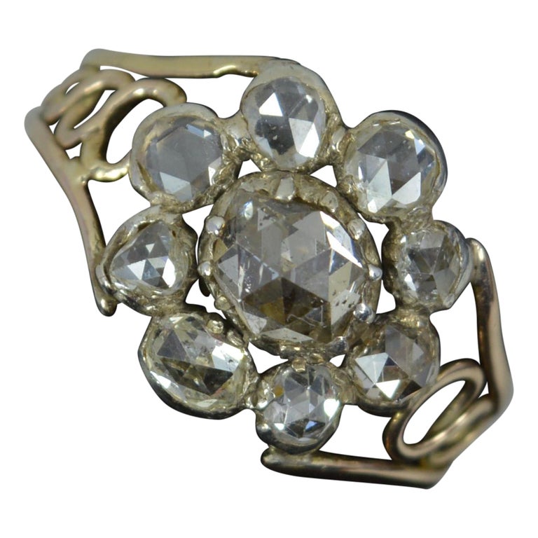 Georgian Rose Cut Diamond and 15ct Gold Cluster Panel Ring For Sale at ...