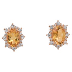 Oval Natural Citrine And CZ Rose Gold Over Sterling Silver Earring