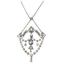 1900s Diamonds Aquamarine Platinum Necklace