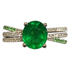 Eostre Tsavorite and Diamond Ring in 18k White Gold