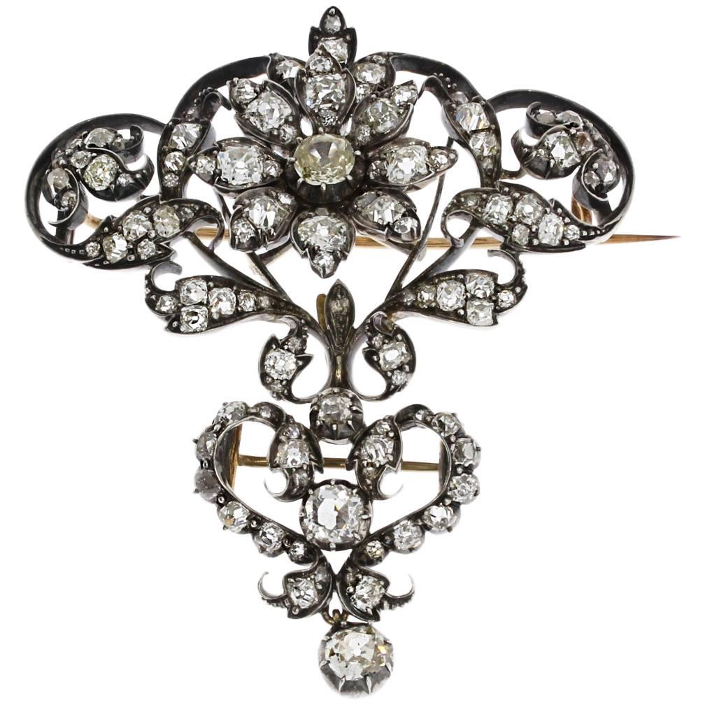 19th Century Victorian Two-Piece Diamond Silver Gold Brooch