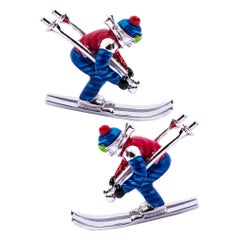 Manschettenknöpfe mit Skier aus Sterlingsilber und Emaille von Jona