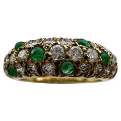 Very Rare Vintage Van Cleef & Arpels 18k Yellow Gold Emerald & Diamond Pave Ring