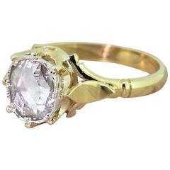 Victorian 0.50 Carat Rose Cut Diamond Silver Gold Solitaire Ring
