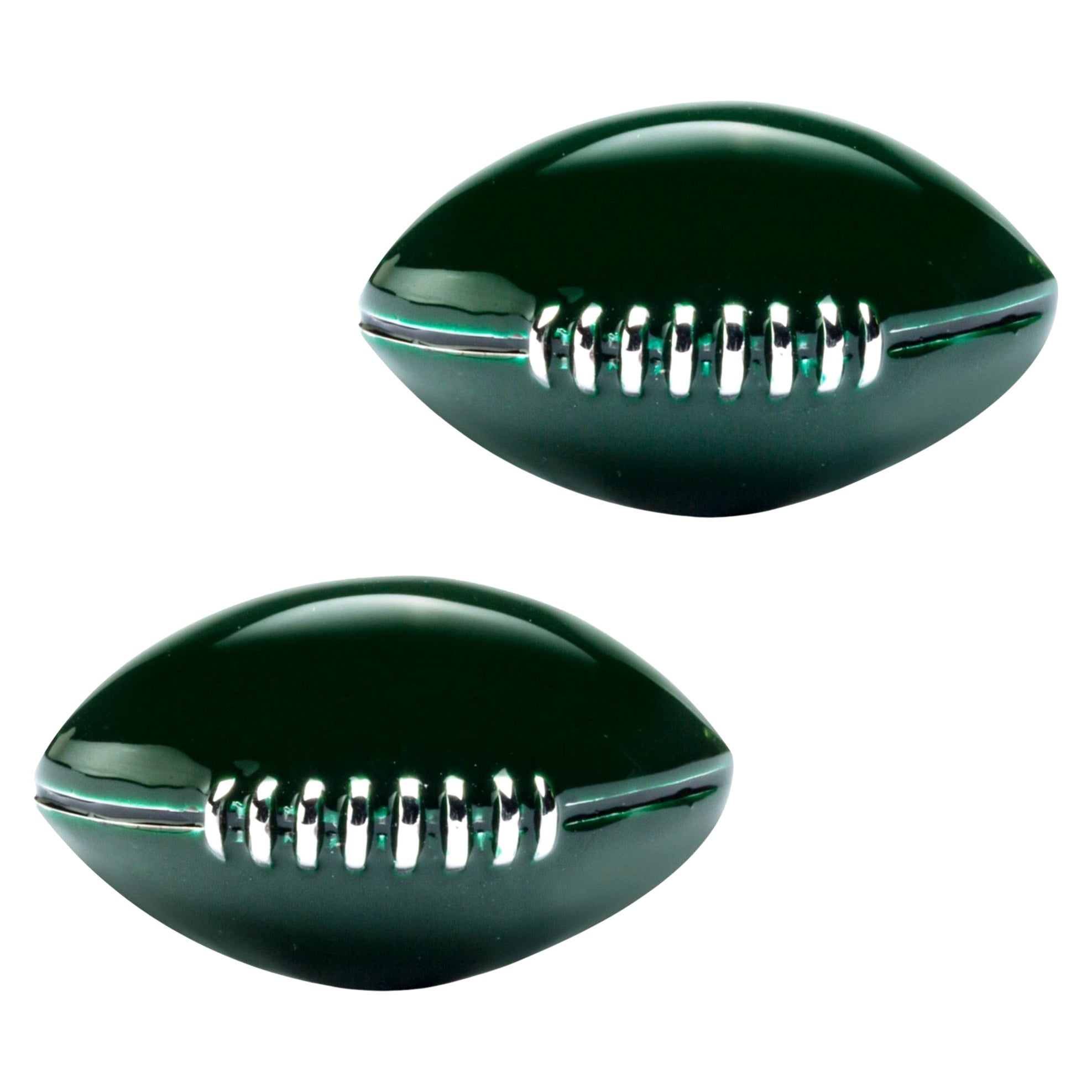 Manschettenknöpfe mit Fußballkugeln aus Sterlingsilber und grüner Emaille von Jona
