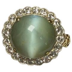 Antique Victorian Chrysoberyl Diamonds Gold Ring