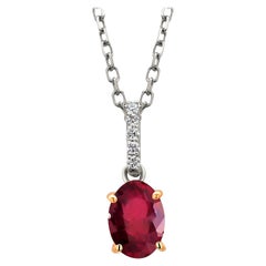 Oval Burma Red Ruby with Diamond Bail White and Yellow Gold Pendant Necklace