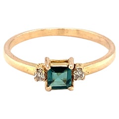 14K Yellow Gold Square Cut Green Tourmaline Diamond Ring
