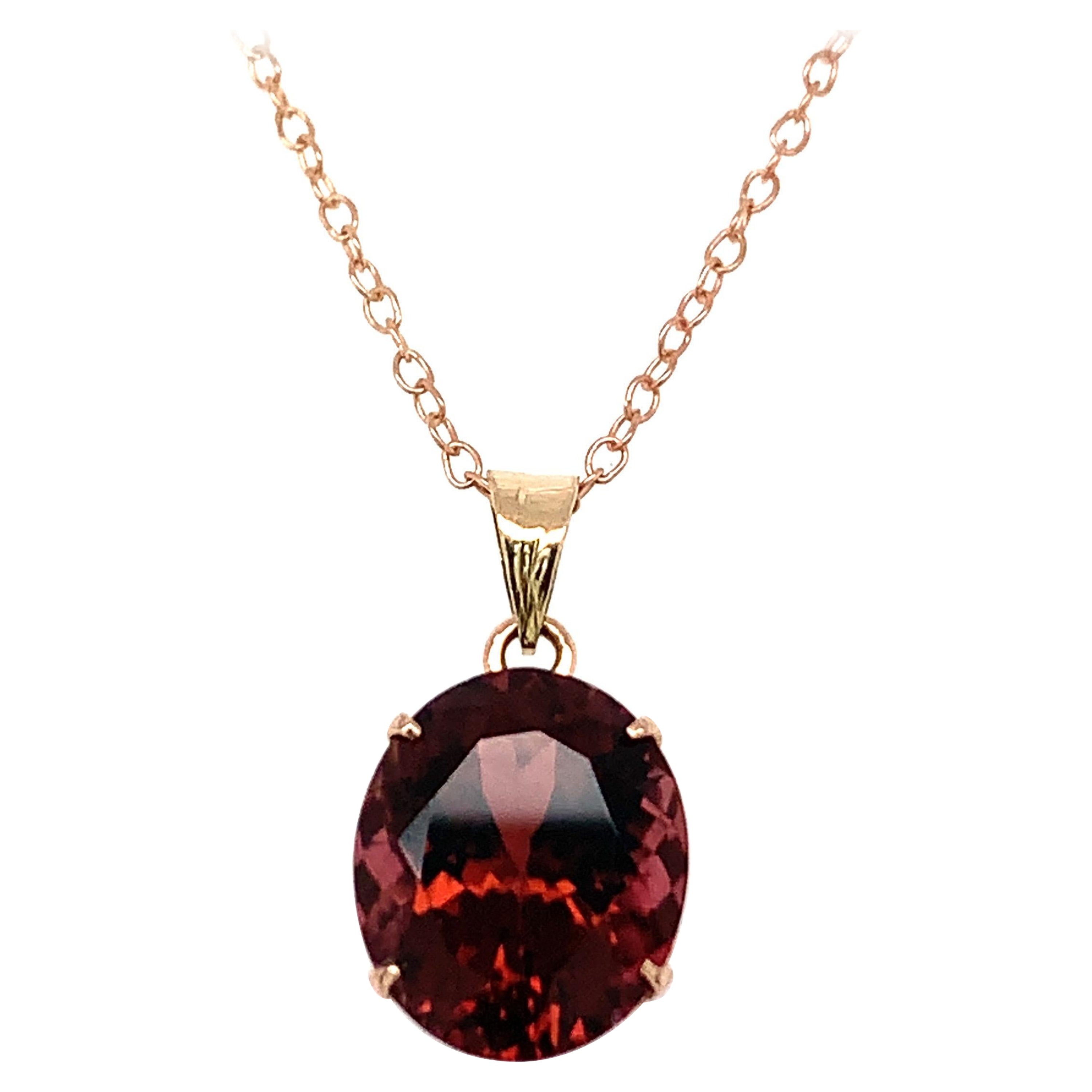 Oval Tourmaline 14K Yellow Gold Pendant For Sale
