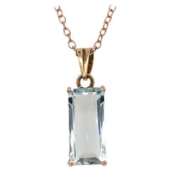 14K Yellow Gold Emerald Cut Aquamarine Pendant