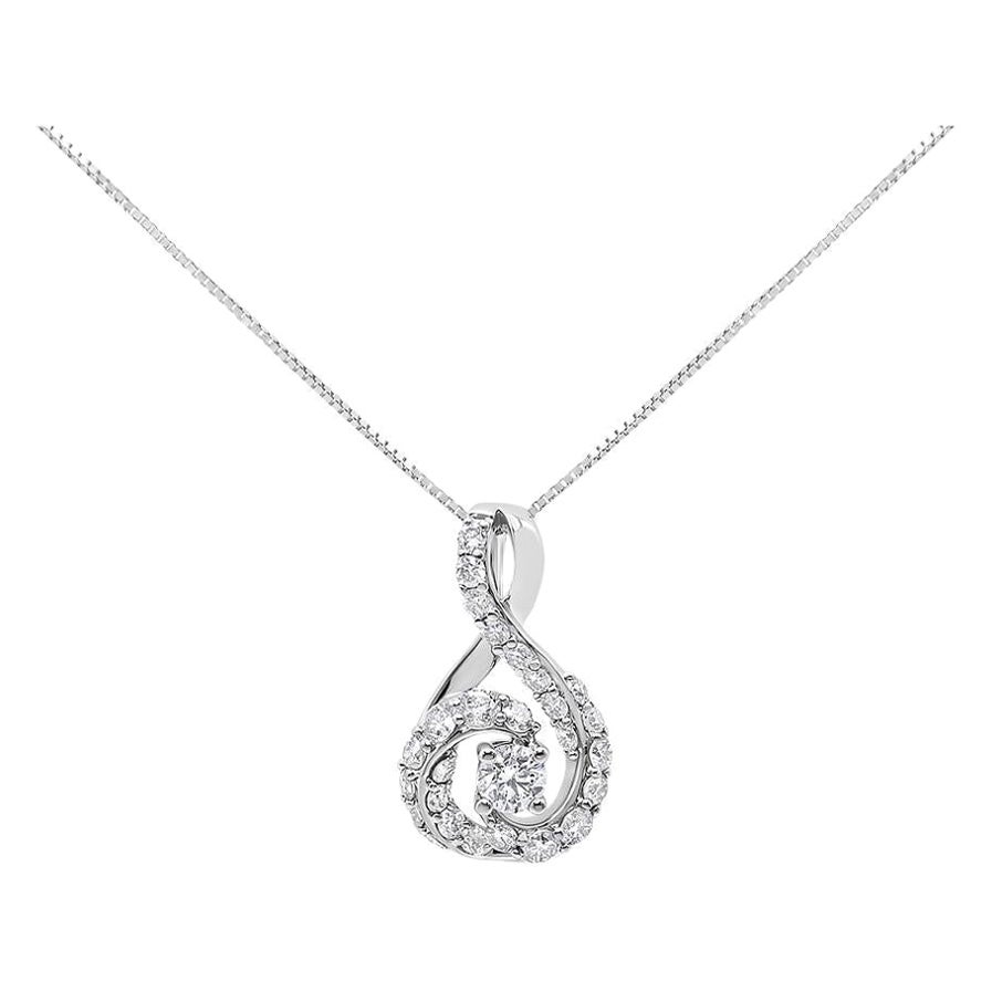 14K Gold 1/2 Carat Diamond Open "S" Swirl Halo Pendant Pendant Necklace