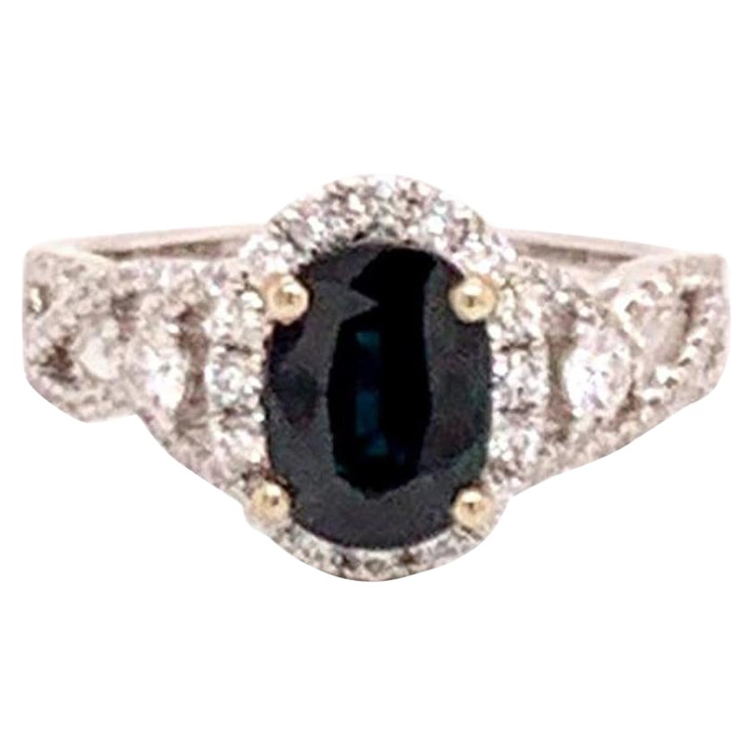 Diamond Sapphire Ring 6.5 18k Gold 2.62 TCW Women Certified For Sale