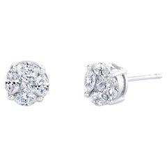 1.33 Carat T.W. Princess, Marquise Diamond, White Gold Illusion Stud Earrings