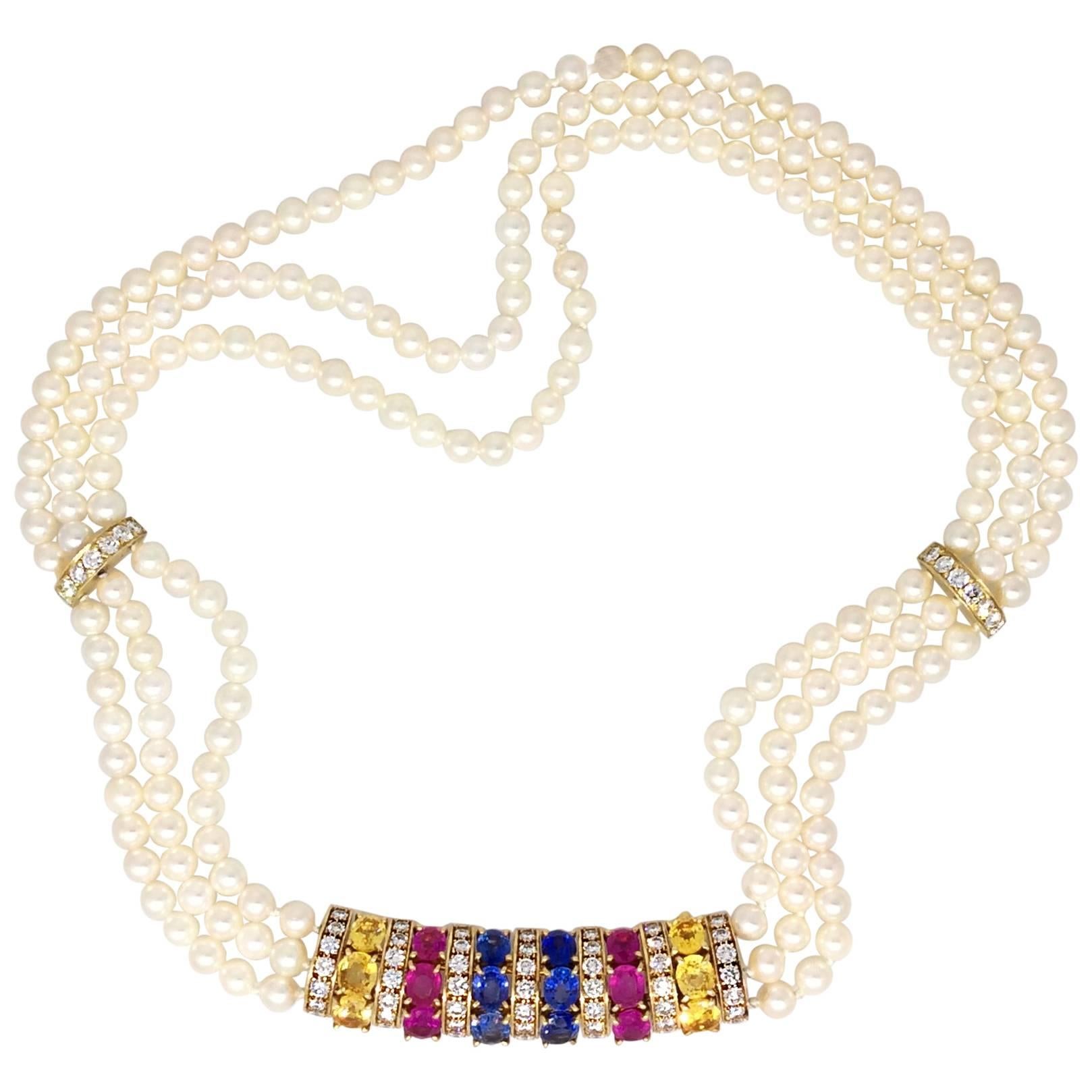 Van Cleef & Arpels Pearl Sapphire Diamond Gold Choker Necklace 