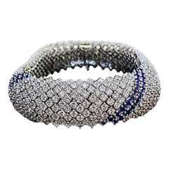 Five Row 26 Carat Diamond and Blue Sapphire Platinum Bracelet