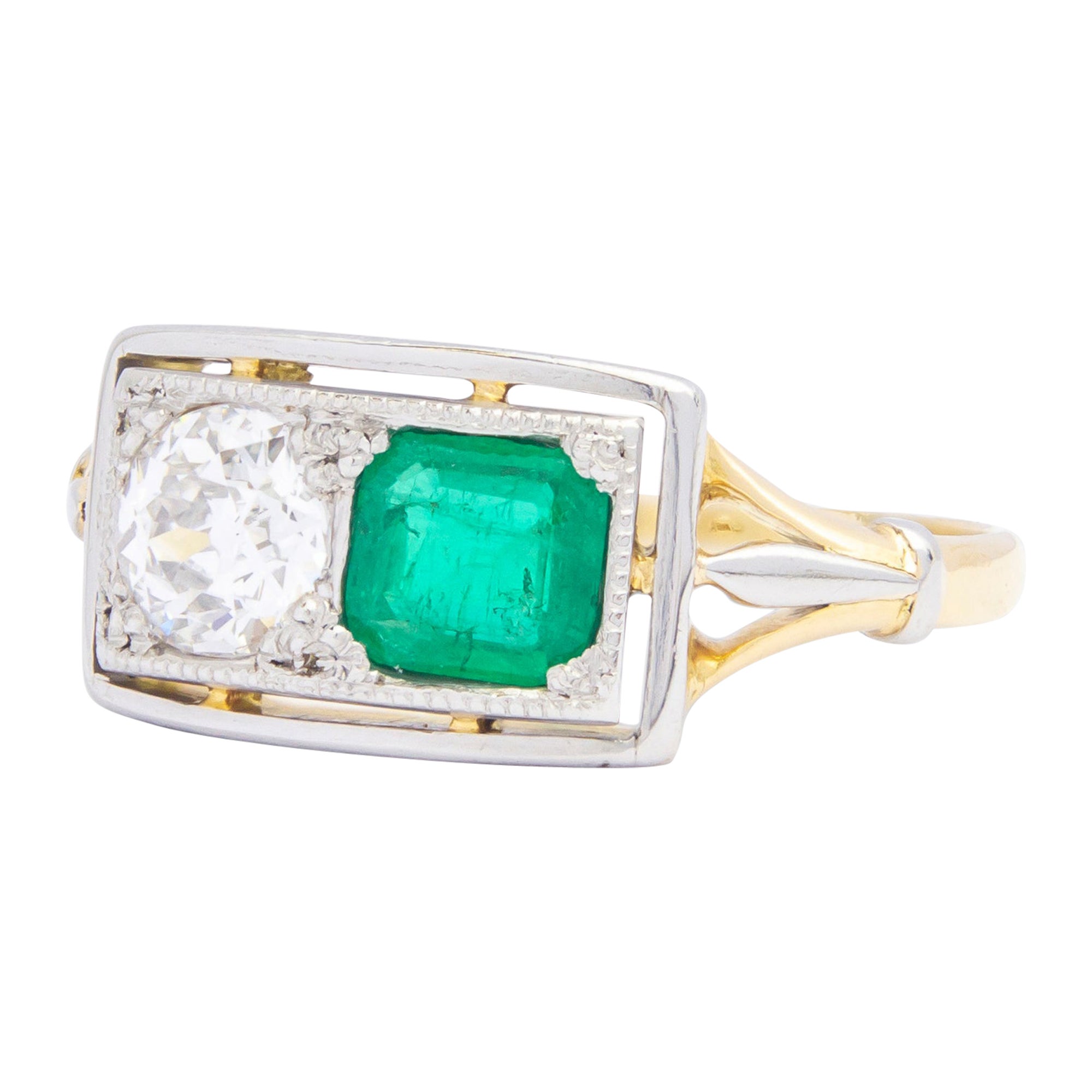 Art Deco Emerald & Diamond 'Toi Et Moi' Ring