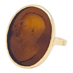 18 Karat Yellow Gold Ring With Brown Glass Intaglio by 'Hecker'