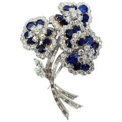 Vintage Vourakis Sapphire Diamond Platinum Brooch