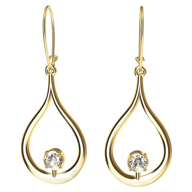 Boucles d'oreilles en or jaune 18 carats, diamant GIA, en forme de larme plate en vente