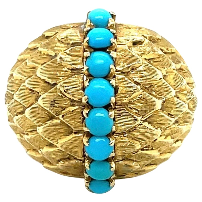 18 Karat Yellow Gold and Turquoise Cocktail Ring circa 1950s For Sale