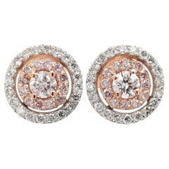 1$ NO RESERVE - 0.70CTWNatural Pink Diamond Stud Earrings 14k Rose Gold