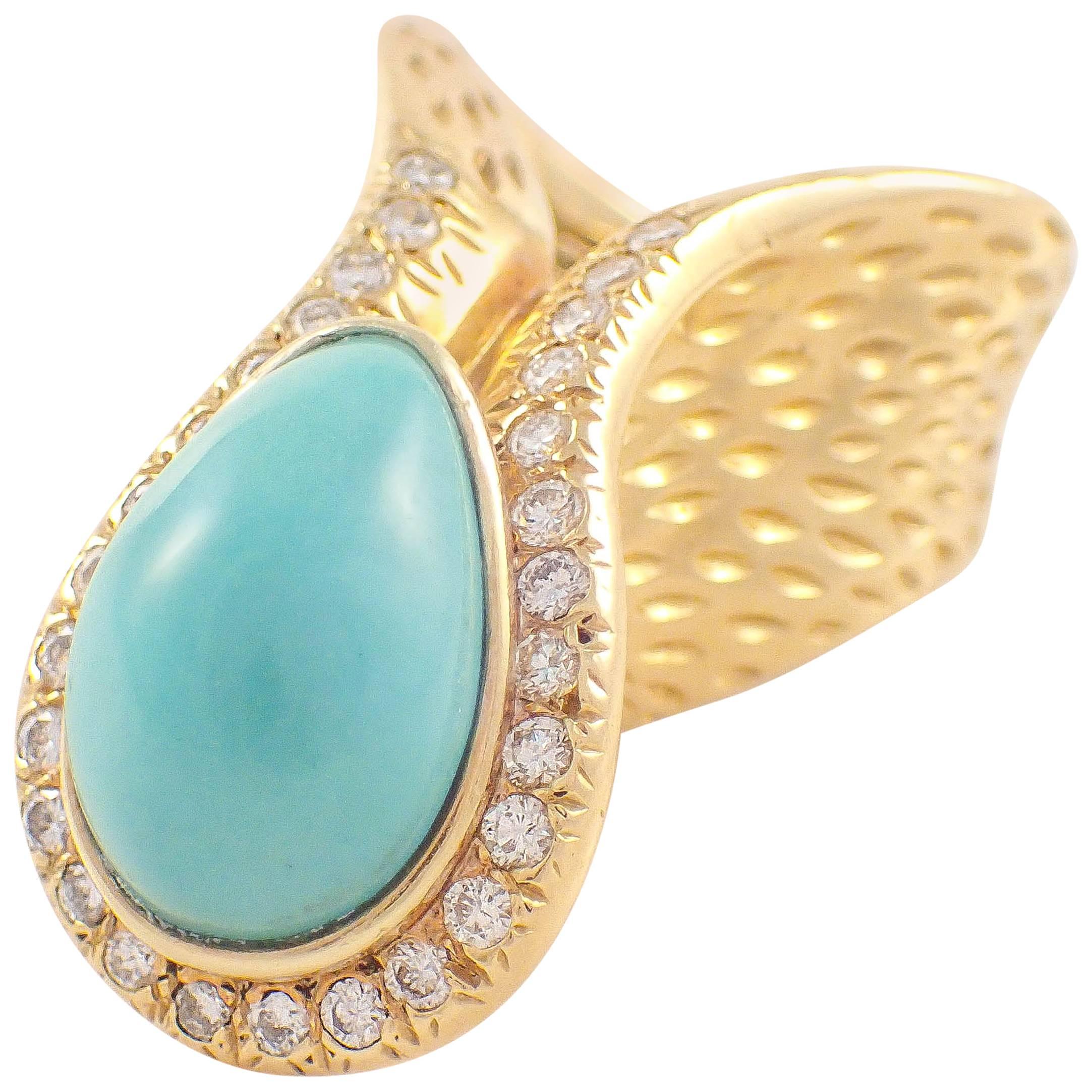 Turquoise Diamond Gold Ring  For Sale