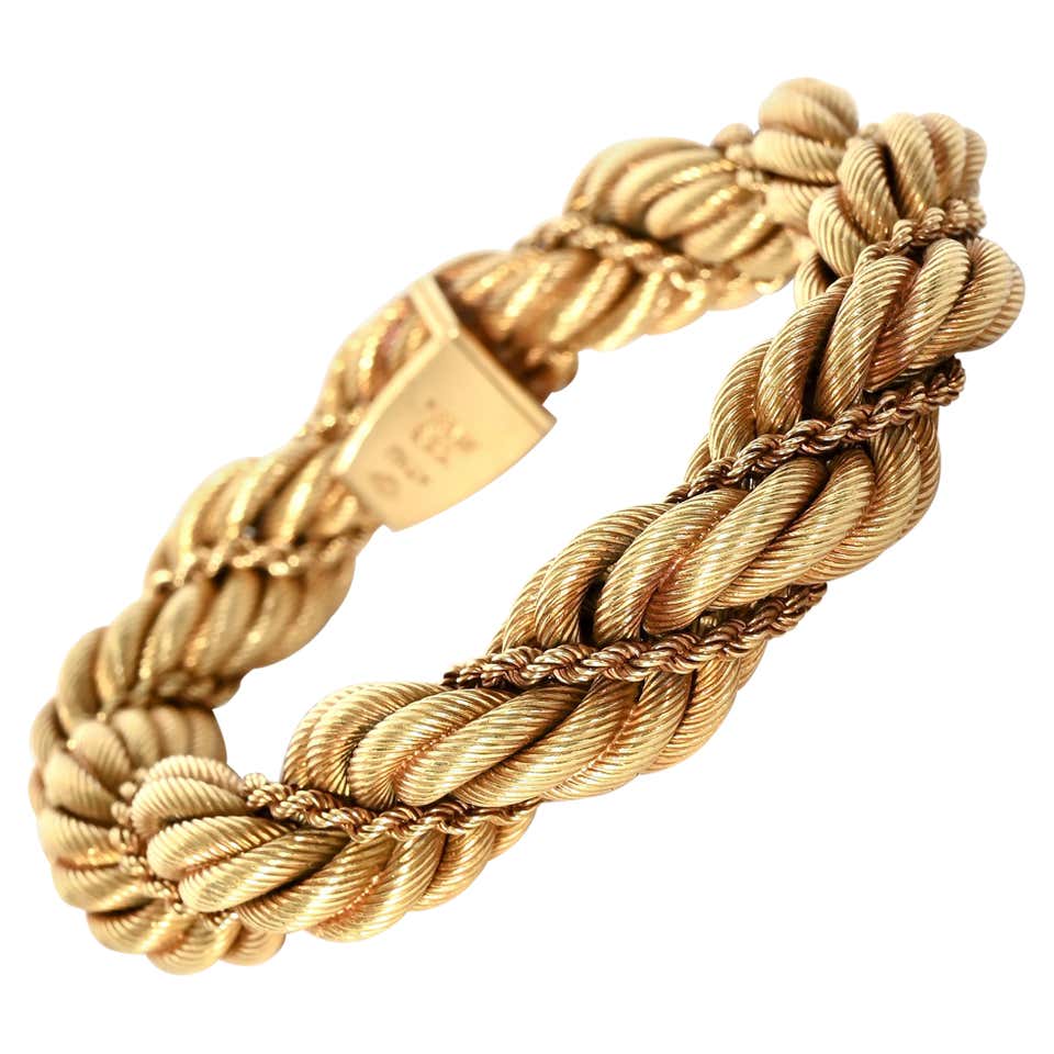 Cartier Rope Chain 1960s Cartier Two-Tone Gold Rope Twist Chain Bracelet with Box For Sale ...