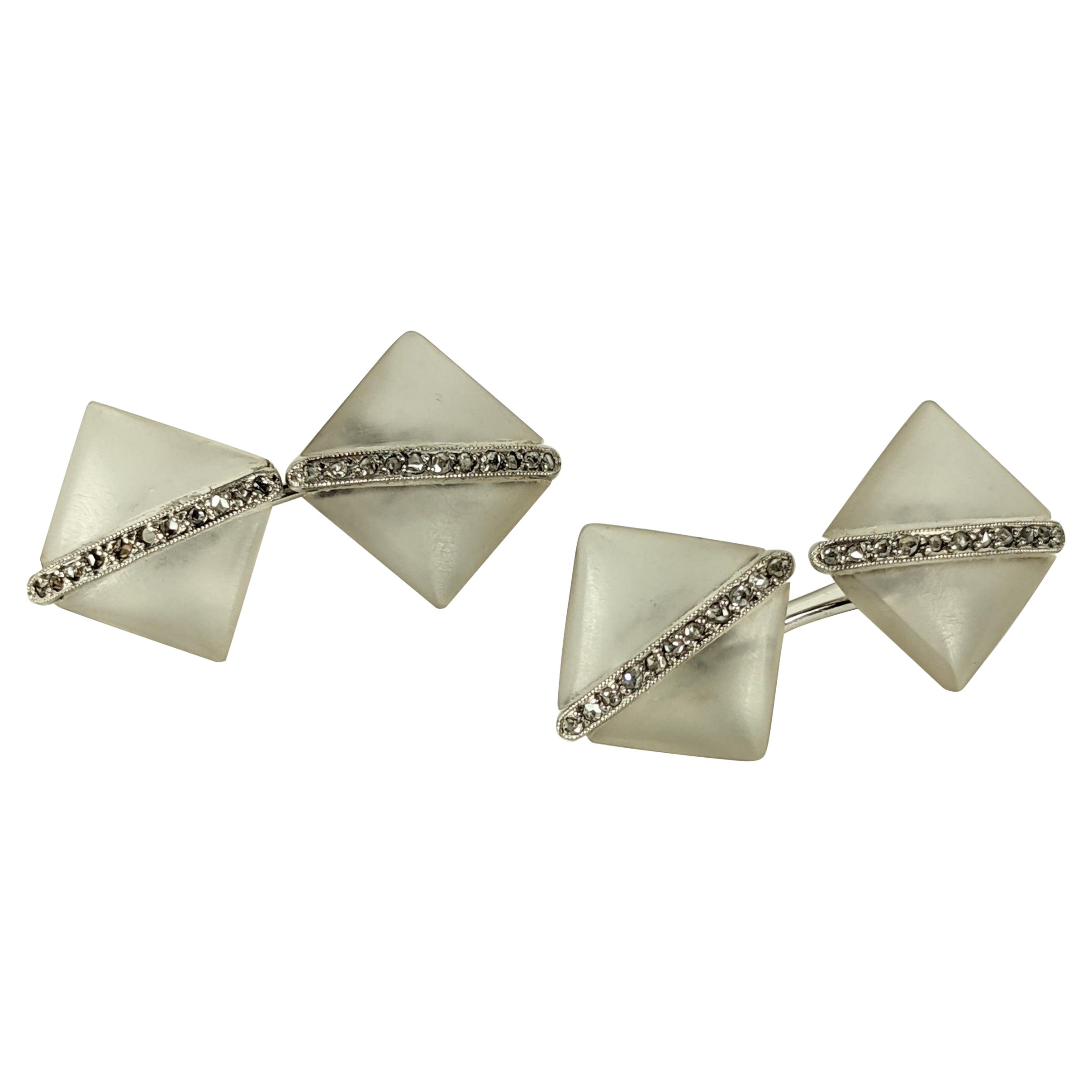 Art Deco Rock Crystal and Diamond Cufflinks