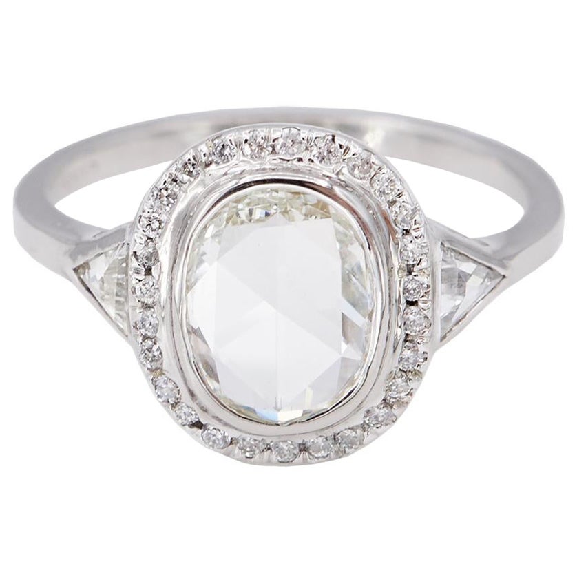 Galaxy Oval Rose Cut Diamond White Gold Ring For Sale