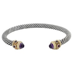 David Yurman Renaissance Cable Cuff Bangle in 14k & Stering Silver with Amethyst