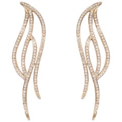 18 Karat Rose Gold Flow Long 4-Lines Diamond Earrings