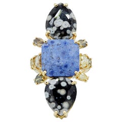 Galaxy Rare Cosmic Obsidian Dumortierite Diamond Ring